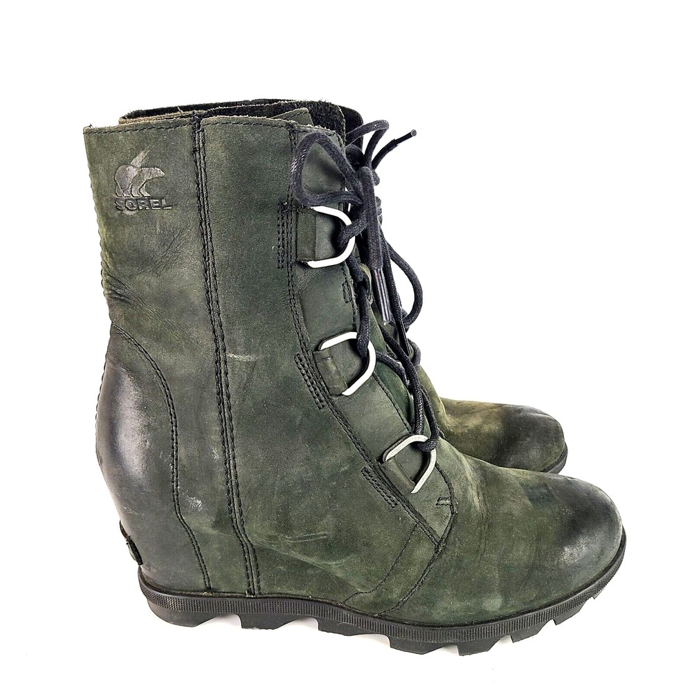 Sorel Joan Of Arctic Wedge II Ankle Boots Women's Black Leather Size: 9.5